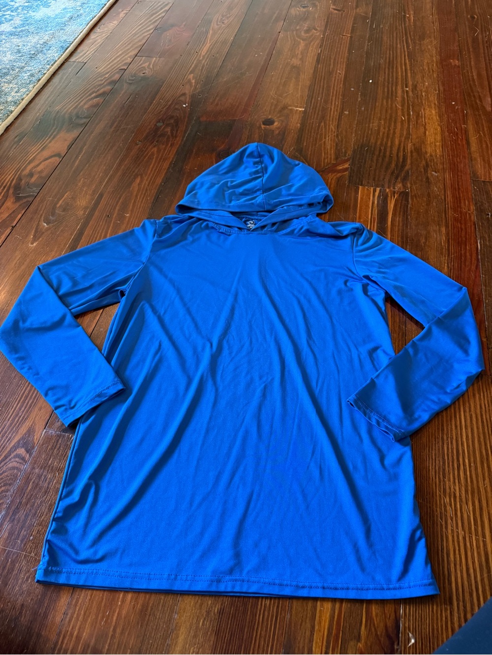 Kids Blue Hooded Dry Fit Long-Sleeve Shirt